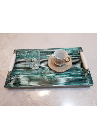Mdf Sunum Tepsisi Çay Kahve Tepsisi 20cm 35cm Rustik Yeşil