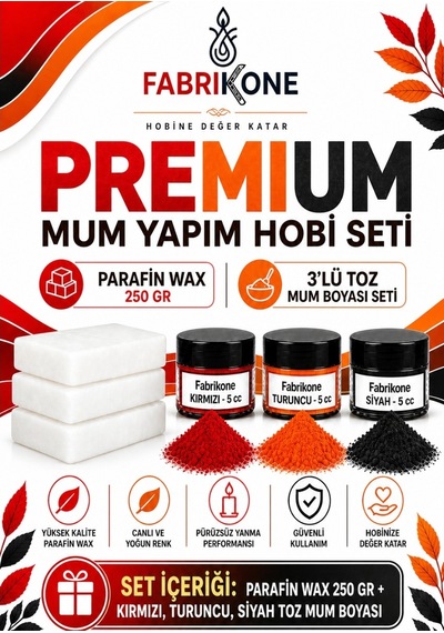 Premium Mum Yapım Hobi Seti - Parafin Wax 250 Gr - 3'lü Toz Mum Boyası Seti - Kırmızı, Turuncu, Siyah Bkfabpw2503kts Karışık
