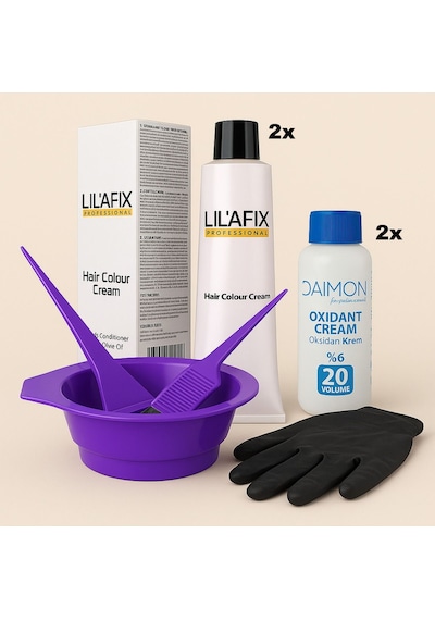Lıl Afıx 2 Li 7/7 Işıltılı Kahve Boya + 2 Li %6 20hacim Oksidan + Karıştırma Kabı, Tarak & Fırça