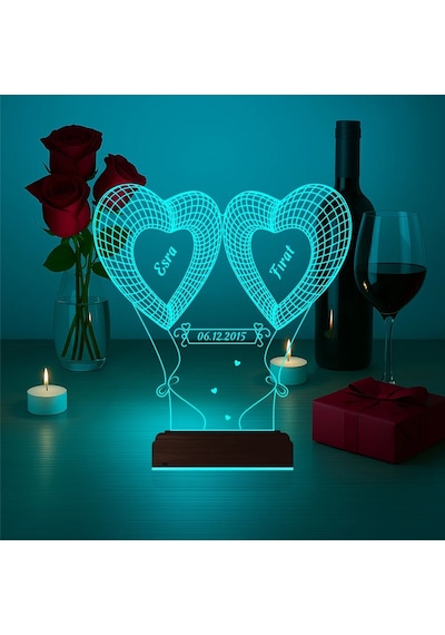 Luvivia Kalp Sevgiliye Hediye Kişiye Özel 3d Lamba - Masa Gece Lambası V23