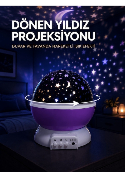 Shnstore Yıldız Projeksiyon Lambası Döner Başlıklı Renkli Çocuk Odası Gece Işığı Shntknd0720