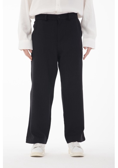 Rocqerx R-4415 Kemer Detaylı Keten Baggy Pantolon Siyah