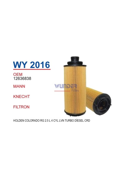 WUNDER WY2016 YAĞ FİLTRESİ - HOLDEN COLORADO RG 2.5L 4CYL LVN TUR