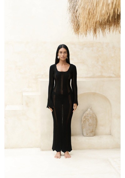 Mai Collection Mai Studios Co. Paulina Dantel Örgülü Siyah Triko Elbise Siyah