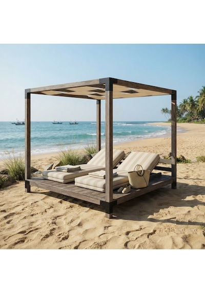 İahşap Pergola - Dalgalı Brandalı Plaj & Bahçe Gölgeliği - Demonte Kendin Yap Seti 2.4x2.4 Metre Kahverengi