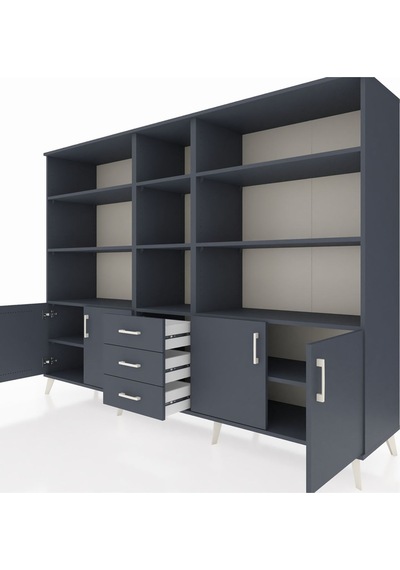 Hyperion Dolap 11 Raflı 3 Çekmeceli 4 Kapaklı 220x44x163 Antrasit Antrasit-antrasit
