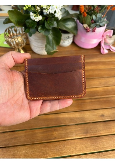 Parla Leather Simona El Yapımı Hakiki Deri Kart Cüzdan Taba - Kahverengi