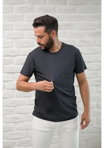 Paul Martin Slimfit Fit Bisiklet Yaka Rayon Kumaş Full Likralı T-shirt Antrasit