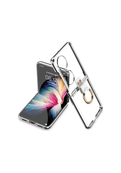 Huawei P50 Pocket Kılıf Pazarplus Yüzüklü Kıpta Kılıf Şeffaf