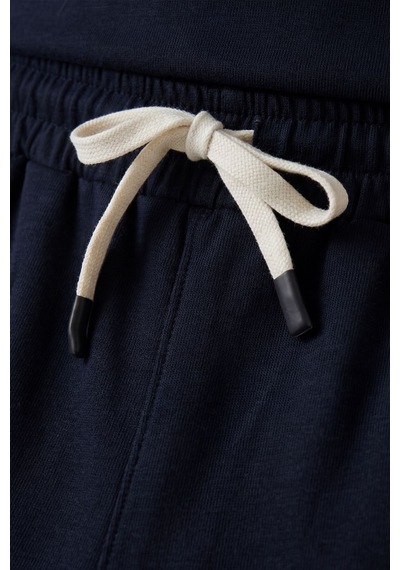 Lacivert Oversize Fit Basic Erkek Şort Takım - 85292