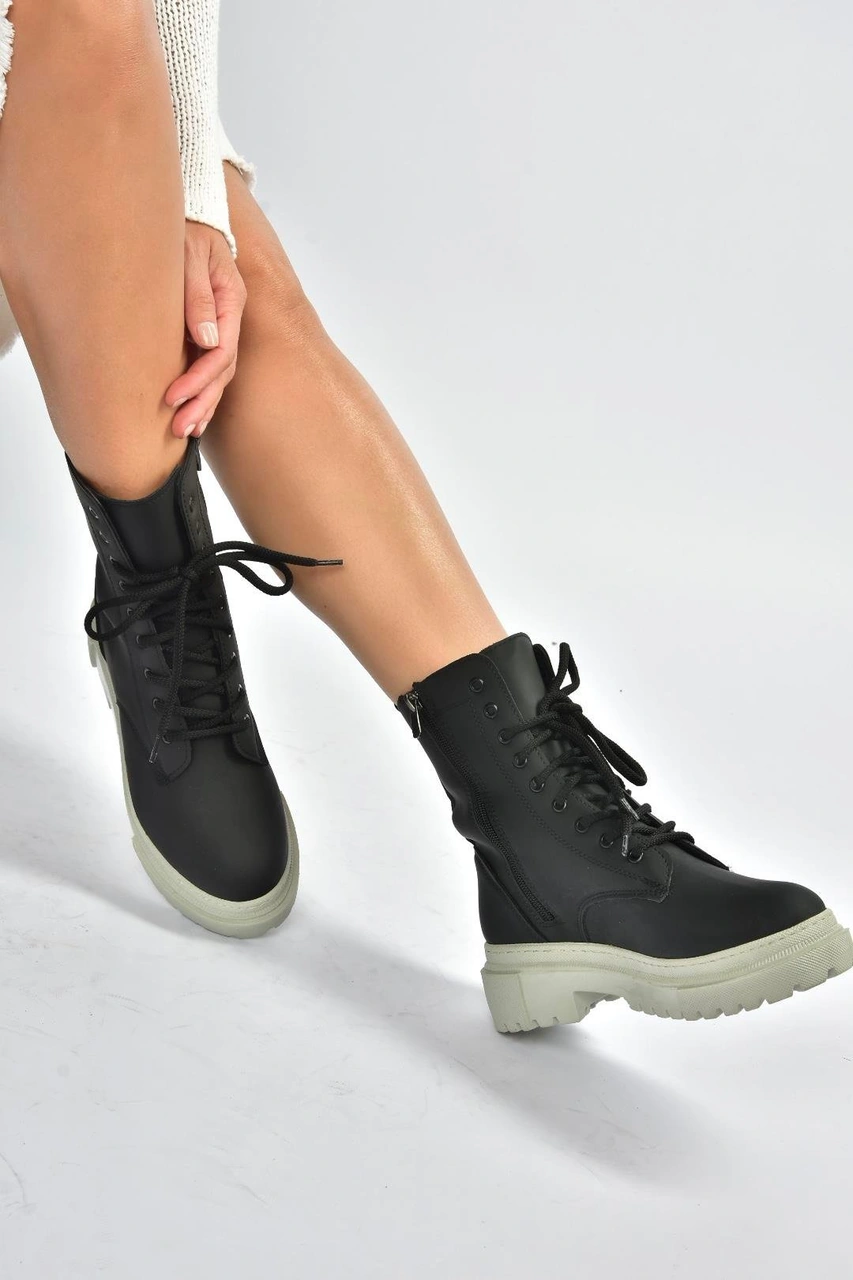 Fox Shoes V973192401 Siyah/gri Nubuk Kalın Tabanlı Postal Bot Siyah/gri-nubuk