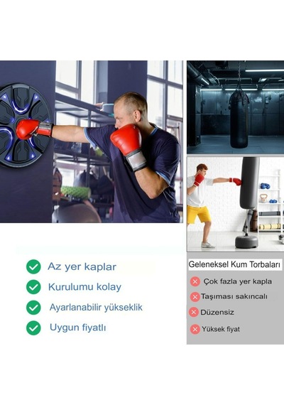 Boks Torbası Akıllı Müzikli Boks Makinesi Eldivenli Yetişkin Çocuk Egzersiz Boks Spor Ekipmanı Siyah