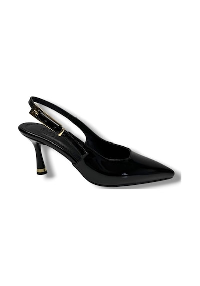 Ceylan Shoes 421-26 Rugan Deri Arkası Açık İnce Topuk Kadın Stiletto Siyah
