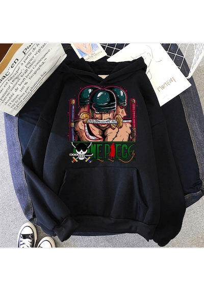 Zoro Ön-arka Baskılı Kapşonlu Sweatshirt