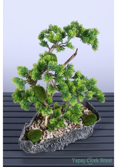 Yapay Çiçek Sitesi Kaya Aksıda Mini Yapay Bonsai Ağacı 40 Cm Yeşil
