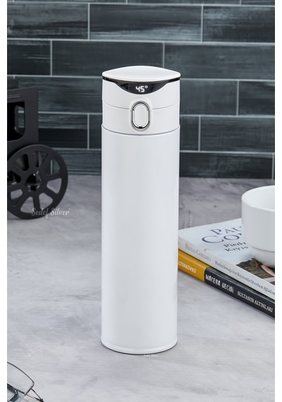 Sedef Silver Dijital Led Göstergeli Dereceli Çelik Küçük Termos Kupa Bardak 0.45 L