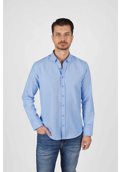Koyu Mavi Yaka Düğmeli Premium Şamre Slimfit Erkek Gömlek Koyu Mavi