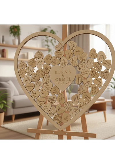 Düğün-nişan Kalp Desenli 50 Cm Büyüklüğünde Şeffah Pleksi Misafir-hatıra Anı Kutusu + Şövale Ve Kalem Hediyeli