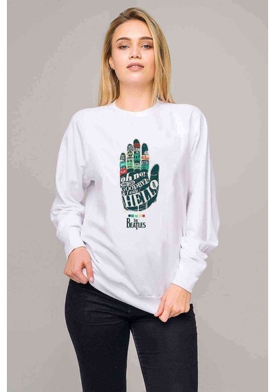 The Beatles Baskılı Beyaz Kadın Sweatshirt (528268642)