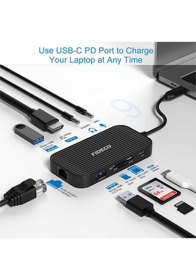 Fideco Type C To 4K Hdmi Gigabit Ethernet Usb 3.0 Hub 9 In 1 (519128014)