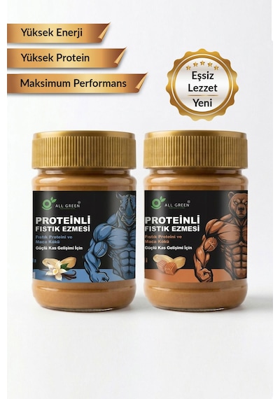 2'li Paket Proteinli Fıstık Ezmesi Karamel Ve Vanilya Fıstık Proteini, Maca Kökü Tozu İle 325 Gr X 2