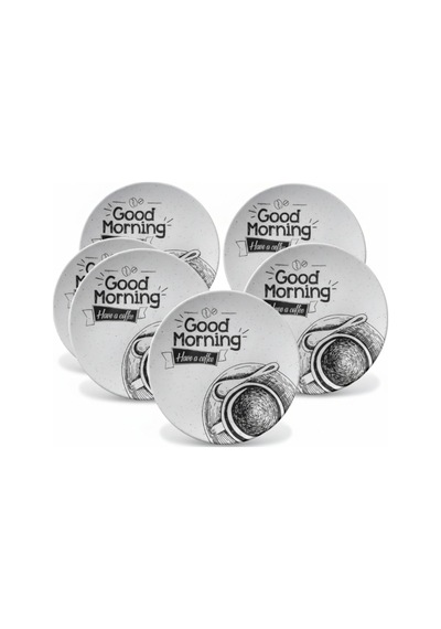 6'lı Seramik Servis, Pasta Tabak Good Morning Çok Renkli