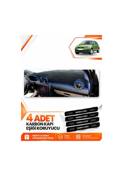 Ford Fiesta Tip 2 2003-2010 Uyumlu Ön Torpido Koruma Kılıfı Halısı Örtüsü - Siyah Mavi