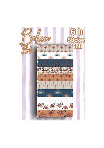 6’lı Bohem Boho Sticker Seti Soft Dekoratif Etiket Ajanda Scrapbook