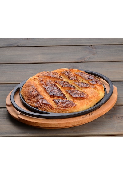 Lava Döküm Pizza / Krep / Pankek Tavası.yuvarlak ve Ahşap