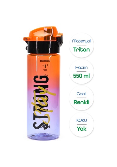 Su Matarası Tritan Geniş Ağız Su Şişesi Strong Spor Matarası Suluğu Bpasız 550 Ml Turuncu 0100