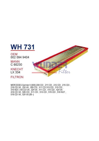 WUNDER WH731 HAVA FİLTRESİ - MERCEDES 507D - 609D - 809D 86-94