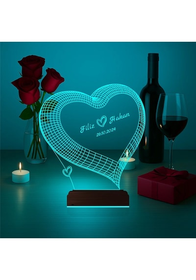 Luvivia Kalp Sevgiliye Hediye Kişiye Özel 3d Lamba - Masa Gece Lambası V26