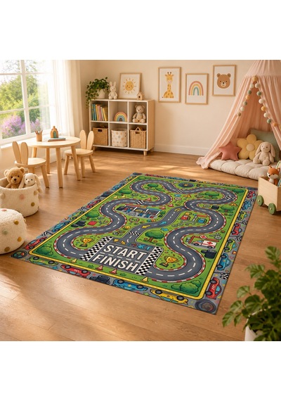 Kartela Halı Yarış Pisti Kaymaz Taban Çocuk Oyun Halısı - 60 x 90 CM