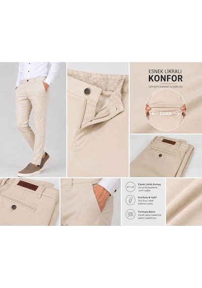 Classics Men Caserta Slim Fit Likralı Boru Erkek Kumaş Pantolon - 7712 Krem