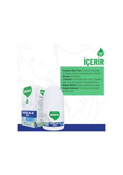 Siveno %100 Doğal Roll On Erkek Deodorant Ter Kokusu Önleyici Bitkisel Leke Bırakmayan Vegan 50 ML