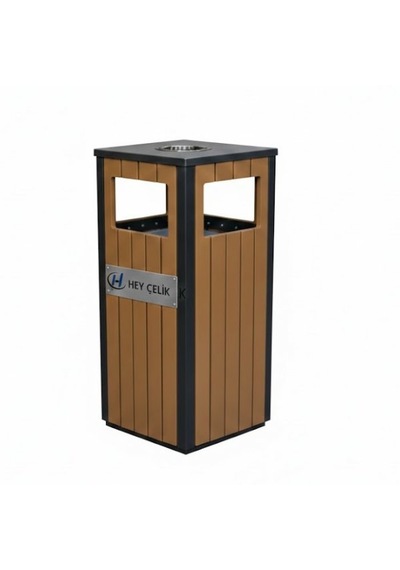 Ahşaplı Dış Mekan Çöp Kutusu P&b-808 Kamusal Park Bahçe Çöp Kovası Hey Çelik