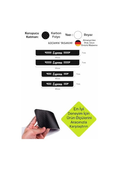 Express Yazılı Karbon Kapı Eşiği Renault Express İçin Siyah Dekoratif 2 Ön 2 Arka Kapı Koruyucu Set Renault Express