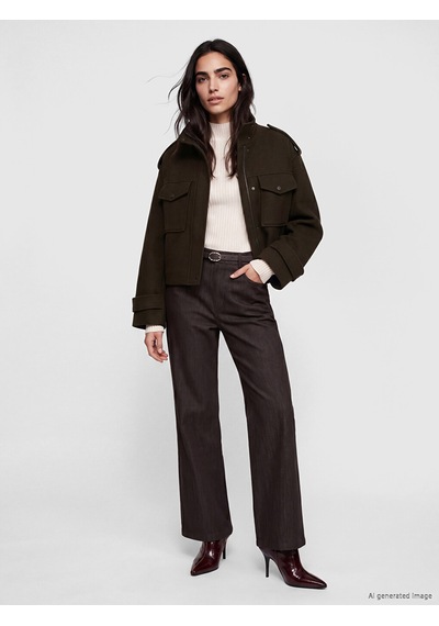 Lcw Vision Haki Dik Yaka Oversize Kadın Kaşe Ceket