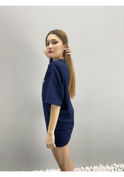 Flood Of Style Lacivert Rochelle Baskılı Oversize Bisiklet Yaka Tshirt