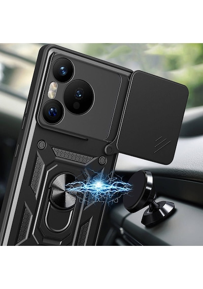 Zore Huawei Pura 70 5g Kılıf Magnetik Standlı Kamera Korumalı Ogaa Sürgülü Vega Kapak - Siyah