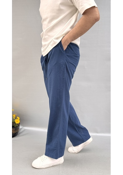 Baggy Keten Pantolon Lacivert