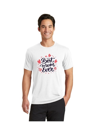 Erkek Kısa Kol Tişört Bisiklet Yaka Anneler Günü'ne Özel Baskılı T-shirt - Beyaz