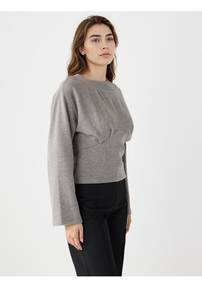 Jimmy Key Antrasit Melanj Kayık Yaka Uzun Kollu Yumuşak Dokulu Sweatshirt 5ww236054972