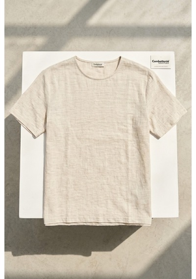 Combattente Exclusive Products Kısa Kol Oversize Müslin Erkek Tshirt - 2026 Erkek Tişört Kreasyonu Ekru