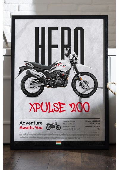 Hero X Pulse 200 Siyah Ahşap Çerçeveli Poster, Dekoratif Motosiklet Duvar Tablosu