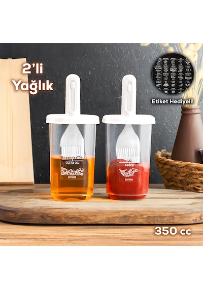 Porsima 0520 2'li Etiketli Silikon Fırçalı Yağlık Sosluk Beyaz