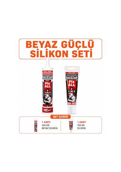 Beyaz Güçlü Silikon Seti 450 Gr + 100 Gr High Tack Çok Amaçlı Yapıştırıcı Mastik Seti