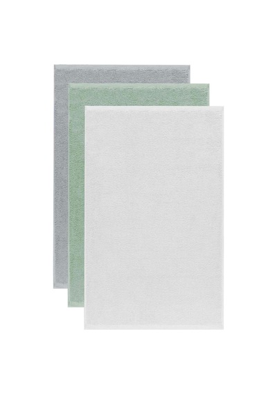 3 Lü Düz Renk El Yüz Havlu Seti %100 Pamuklu 50x90 Cm Gri-yeşil-beyaz Çok Renkli