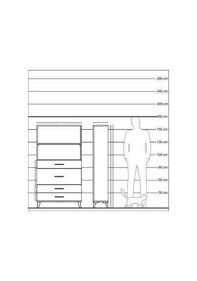 Arges Dolap 2 Raflı 4 Çekmeceli 88x30x163 Çam-çam Çam