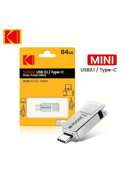 Kodak 64gb. Type-c Ve Usb 3.1 Çift Girişli Minik Hızlı Usb Flash Bellek Otg Çift Girişli  Metal Ve Sağlam 64 GB